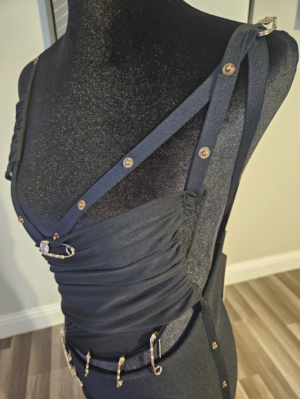 Asymmetrical Black Safety-Pin Detail Dress - Picture 3 of 7